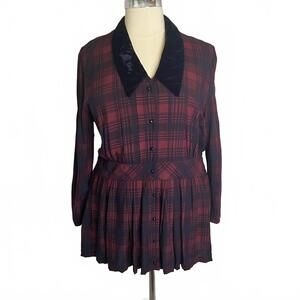 Vintage Lady Dorby Women's Size 20W Red Black Button Down Long Sleeve Blouse Top